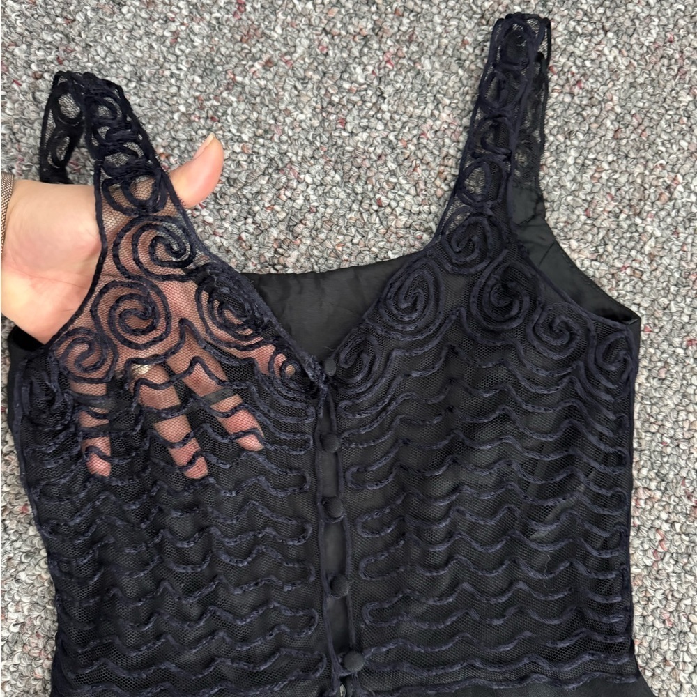 Jessica McClintock Black Sleeveless Lace Whimsical Goth  Grunge Vintage Dress - Picture 10 of 10
